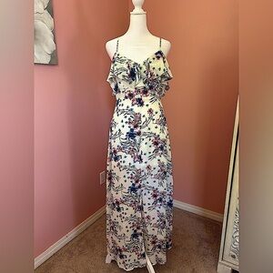 Flying Tomato romantic floral ruffle sweetheart neck long maxi dress NWT Size SM